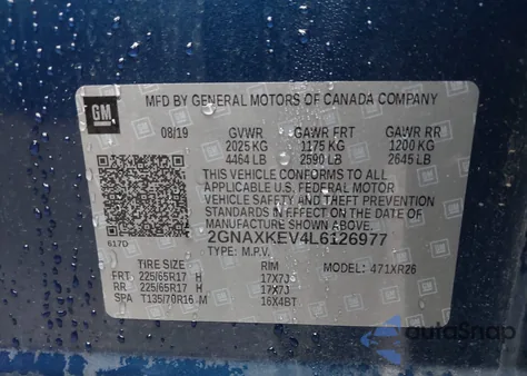 2020 Chevrolet Equinox Fwd Lt 1.5L Turbo from USA, damaged, VIN 2GNAXKEV4L6126977